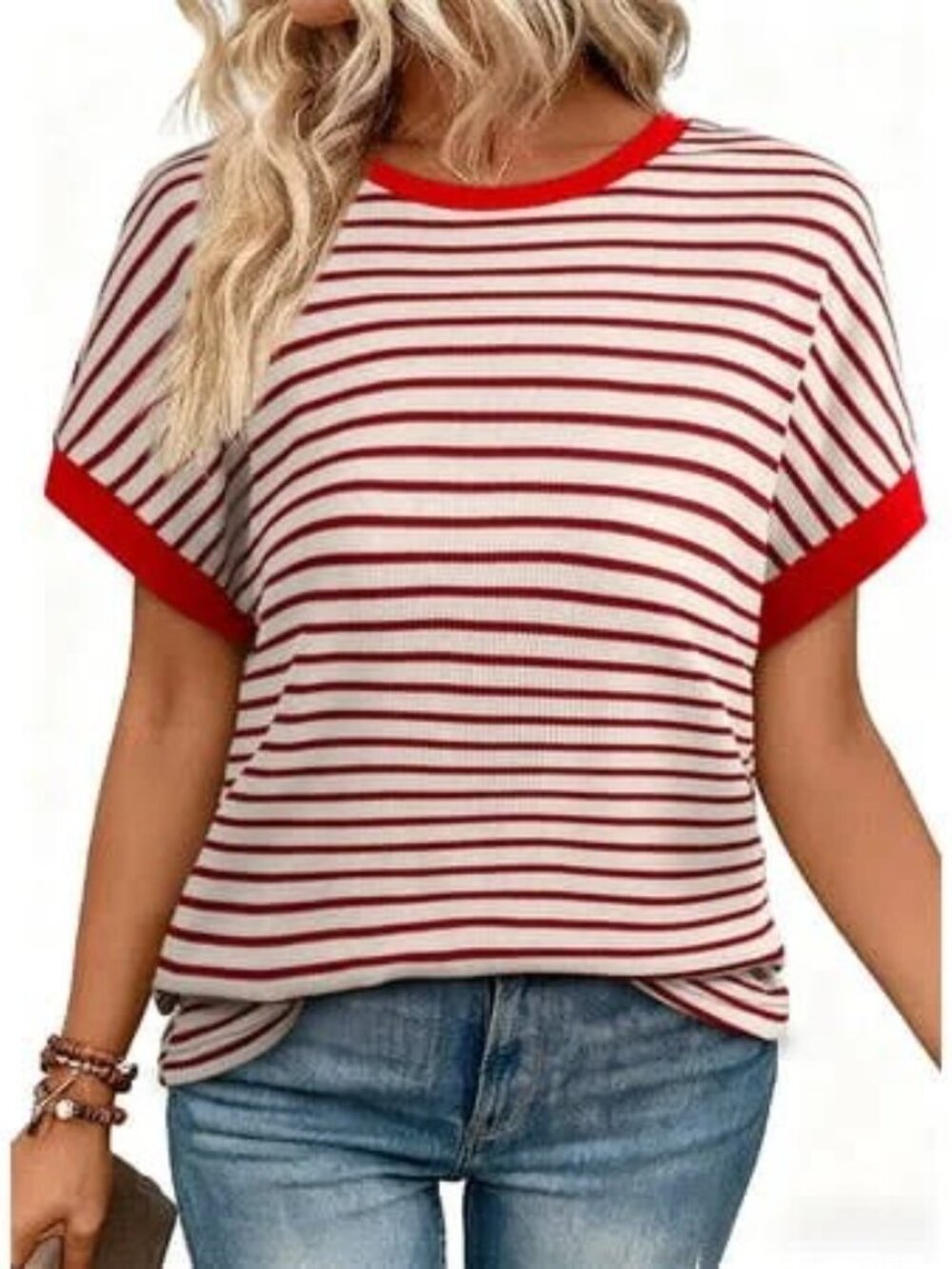 Dokotoo Women’s Red Stripe Short-Sleeve Tee Size XL | Relaxed Fit